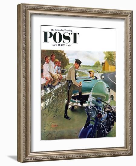 "Ticket for Roadster" Saturday Evening Post Cover, April 27, 1957-George Hughes-Framed Giclee Print