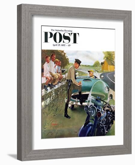 "Ticket for Roadster" Saturday Evening Post Cover, April 27, 1957-George Hughes-Framed Giclee Print