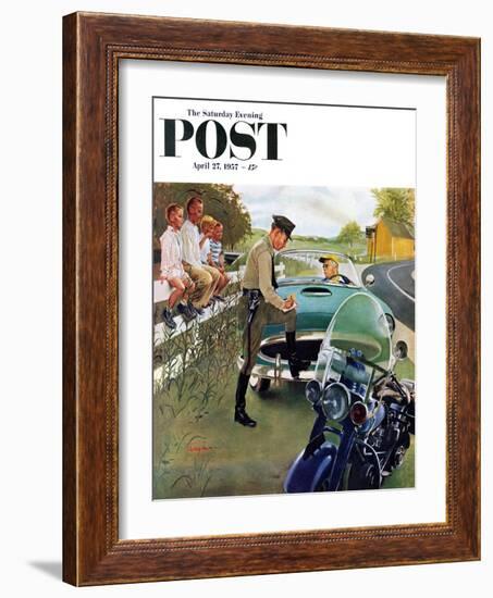 "Ticket for Roadster" Saturday Evening Post Cover, April 27, 1957-George Hughes-Framed Giclee Print