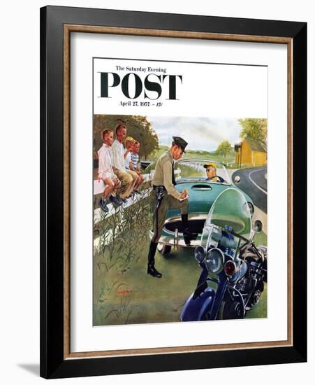 "Ticket for Roadster" Saturday Evening Post Cover, April 27, 1957-George Hughes-Framed Giclee Print