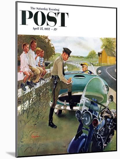 "Ticket for Roadster" Saturday Evening Post Cover, April 27, 1957-George Hughes-Mounted Giclee Print