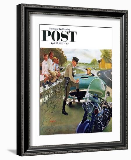 "Ticket for Roadster" Saturday Evening Post Cover, April 27, 1957-George Hughes-Framed Giclee Print