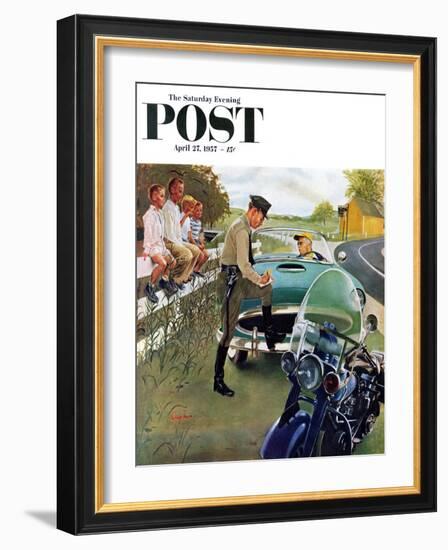 "Ticket for Roadster" Saturday Evening Post Cover, April 27, 1957-George Hughes-Framed Giclee Print