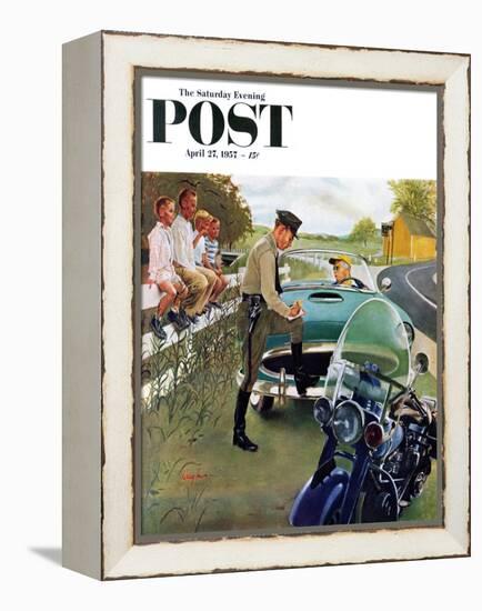 "Ticket for Roadster" Saturday Evening Post Cover, April 27, 1957-George Hughes-Framed Premier Image Canvas