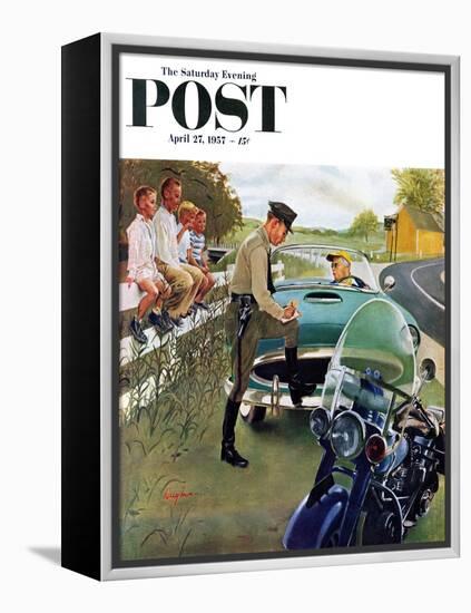 "Ticket for Roadster" Saturday Evening Post Cover, April 27, 1957-George Hughes-Framed Premier Image Canvas