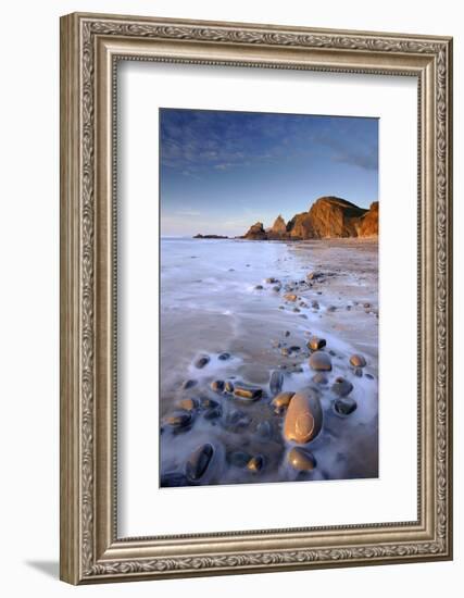 Tide washing over pebbles, Sandymouth bay, Cornwall, UK-Ross Hoddinott-Framed Photographic Print