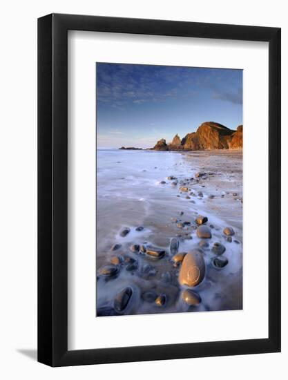 Tide washing over pebbles, Sandymouth bay, Cornwall, UK-Ross Hoddinott-Framed Photographic Print