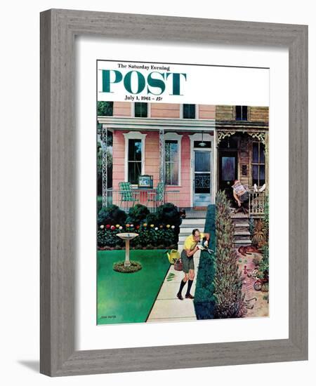 "Tidy and Sloppy Neighbors," Saturday Evening Post Cover, July 1, 1961-John Falter-Framed Giclee Print