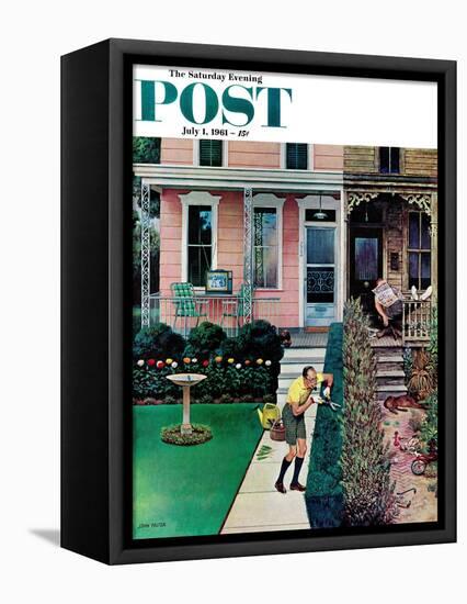 "Tidy and Sloppy Neighbors," Saturday Evening Post Cover, July 1, 1961-John Falter-Framed Premier Image Canvas