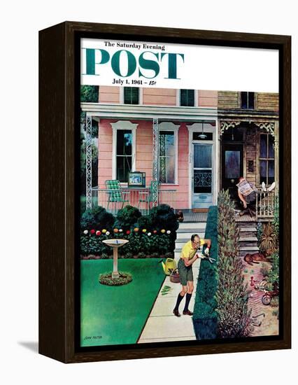 "Tidy and Sloppy Neighbors," Saturday Evening Post Cover, July 1, 1961-John Falter-Framed Premier Image Canvas