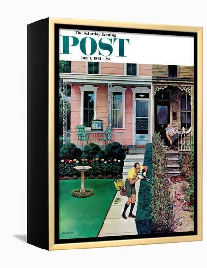 "Tidy and Sloppy Neighbors," Saturday Evening Post Cover, July 1, 1961-John Falter-Framed Premier Image Canvas