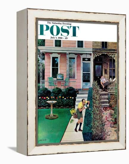 "Tidy and Sloppy Neighbors," Saturday Evening Post Cover, July 1, 1961-John Falter-Framed Premier Image Canvas