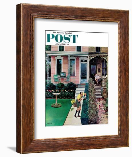 "Tidy and Sloppy Neighbors," Saturday Evening Post Cover, July 1, 1961-John Falter-Framed Giclee Print