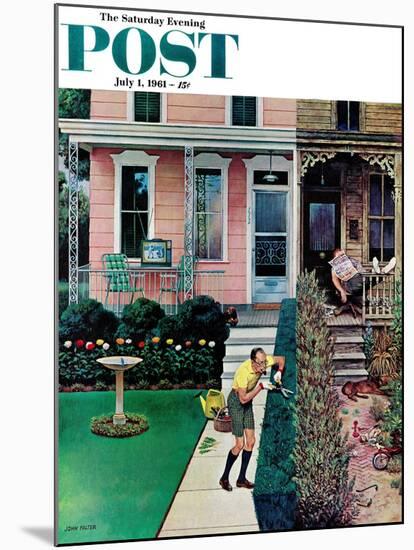 "Tidy and Sloppy Neighbors," Saturday Evening Post Cover, July 1, 1961-John Falter-Mounted Giclee Print