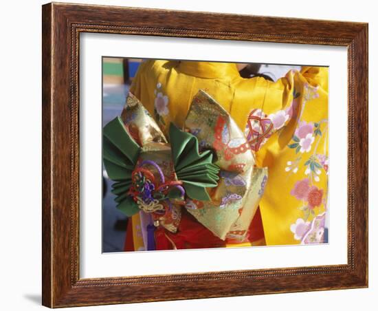 Tied Silk Sash (Obi), Kimono, Traditional Dress, Japan-null-Framed Photographic Print