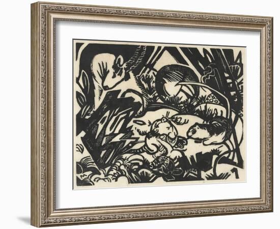 Tierlegende (Animal Legend), 1912 (Woodcut on Japanese Paper)-Franz Marc-Framed Giclee Print