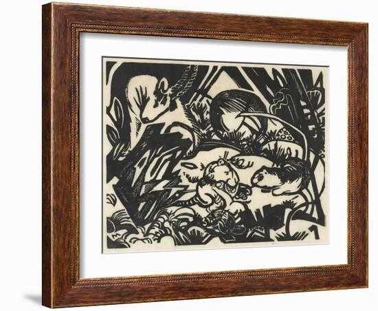 Tierlegende (Animal Legend), 1912 (Woodcut on Japanese Paper)-Franz Marc-Framed Giclee Print