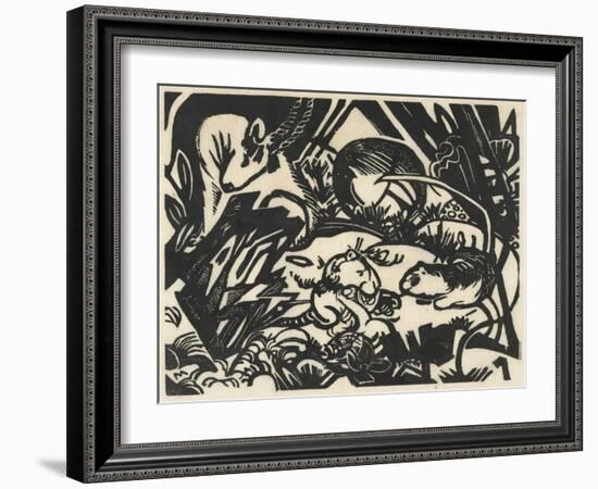 Tierlegende (Animal Legend), 1912 (Woodcut on Japanese Paper)-Franz Marc-Framed Giclee Print