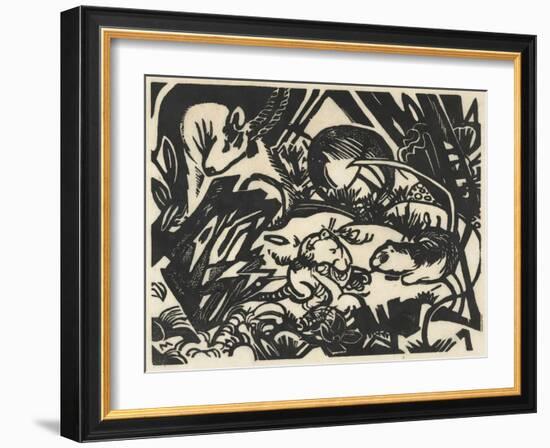 Tierlegende (Animal Legend), 1912 (Woodcut on Japanese Paper)-Franz Marc-Framed Giclee Print