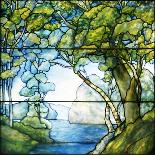 A Leaded Glass Landscape Window Depicting View of Red Flowers and a Stream-Tiffany Studios-Giclee Print