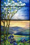 A Mountainous Lake Scene with Red Blossoming Hollyhocks and Arbor-Tiffany Studios-Giclee Print