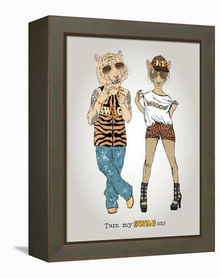 Tiger and Leopard in Swag Style-Olga Angellos-Framed Stretched Canvas