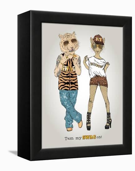 Tiger and Leopard in Swag Style-Olga Angellos-Framed Stretched Canvas