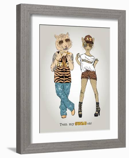 Tiger and Leopard in Swag Style-Olga Angellos-Framed Art Print