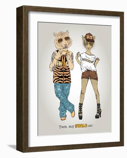 Tiger and Leopard in Swag Style-Olga Angellos-Framed Art Print