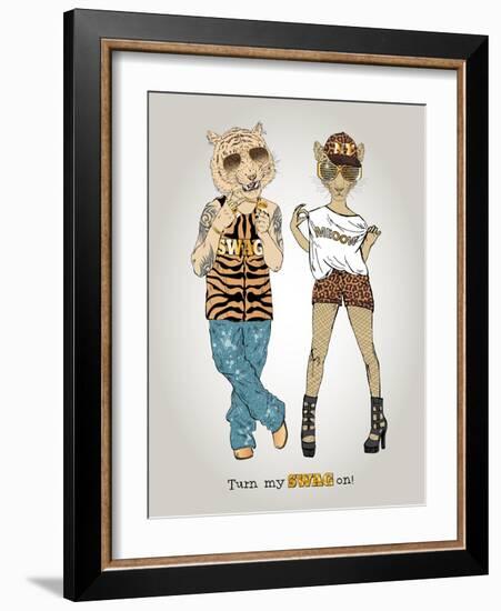 Tiger and Leopard in Swag Style-Olga Angellos-Framed Art Print