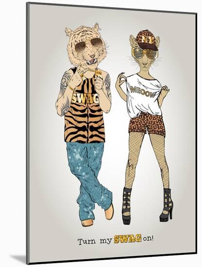 Tiger and Leopard in Swag Style-Olga Angellos-Mounted Art Print