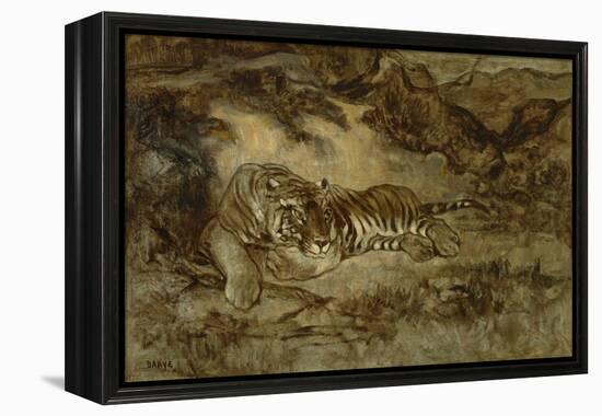 Tiger at Rest, C.1850-70 (Oil on Paper Mounted on Canvas)-Antoine Louis Barye-Framed Premier Image Canvas