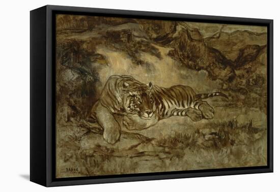Tiger at Rest, C.1850-70 (Oil on Paper Mounted on Canvas)-Antoine Louis Barye-Framed Premier Image Canvas