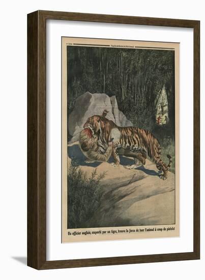 Tiger Attacking a British Officer, Back Cover Illustration from 'Le Petit Journal'-French-Framed Giclee Print