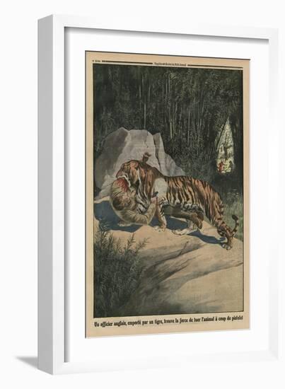 Tiger Attacking a British Officer, Back Cover Illustration from 'Le Petit Journal'-French-Framed Giclee Print