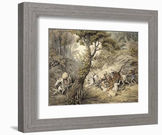 Tiger Attacking a Cattle Train-Samuel Howitt-Framed Giclee Print