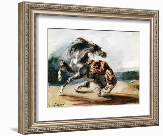 Tiger Attacking a Wild Horse-Eugene Delacroix-Framed Giclee Print