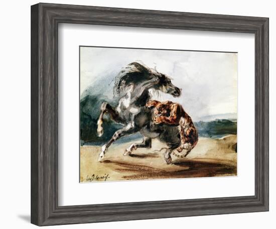 Tiger Attacking a Wild Horse-Eugene Delacroix-Framed Giclee Print