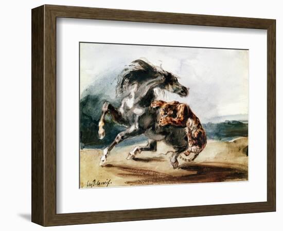 Tiger Attacking a Wild Horse-Eugene Delacroix-Framed Giclee Print