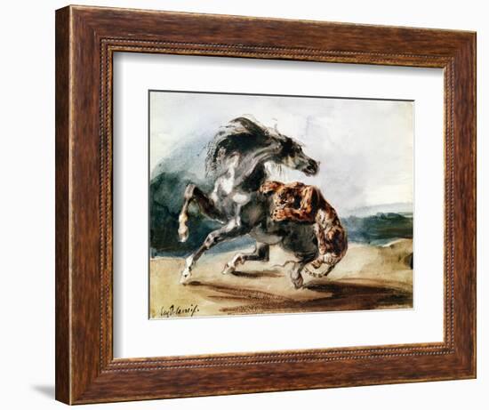 Tiger Attacking a Wild Horse-Eugene Delacroix-Framed Giclee Print