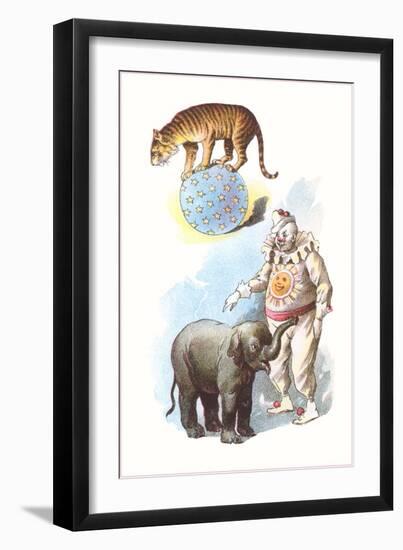 Tiger Balancing on Ball with Stars-null-Framed Art Print