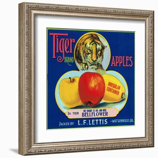 Tiger Brand Apple Label, Watsonville, California-Lantern Press-Framed Art Print
