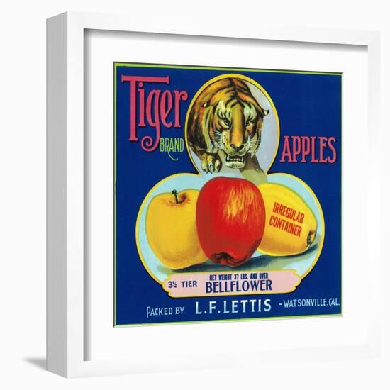 Tiger Brand Apple Label, Watsonville, California-Lantern Press-Framed Art Print