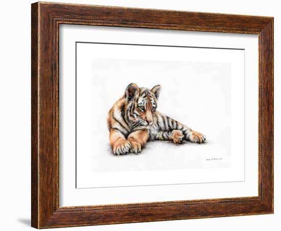 Tiger Cub Colour Pencil Drawing-Sarah Stribbling-Framed Art Print