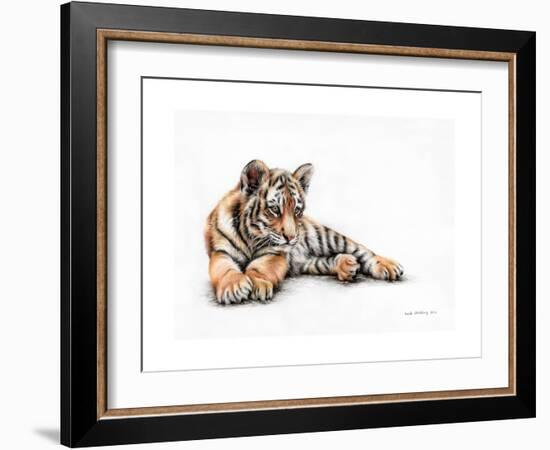 Tiger Cub Colour Pencil Drawing-Sarah Stribbling-Framed Art Print