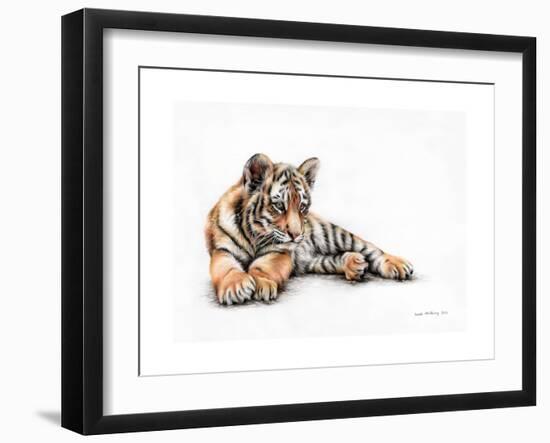 Tiger Cub Colour Pencil Drawing-Sarah Stribbling-Framed Art Print