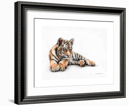 Tiger Cub Colour Pencil Drawing-Sarah Stribbling-Framed Art Print