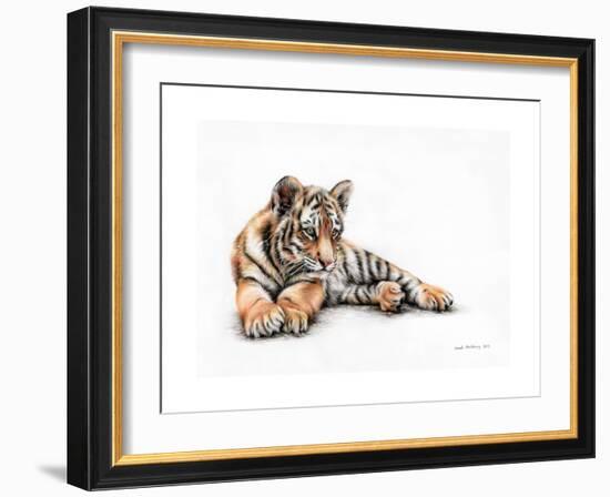 Tiger Cub Colour Pencil Drawing-Sarah Stribbling-Framed Art Print