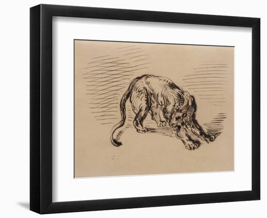 Tiger Frightened by a Snake, 1858 (Pen and Ink on Tracing Paper)-Eugene Delacroix-Framed Giclee Print