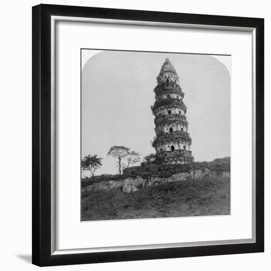 Tiger Hill Pagoda, the 'Leaning Tower, of Soo-Chow' (Suzho), China, 1900-Underwood & Underwood-Framed Photographic Print